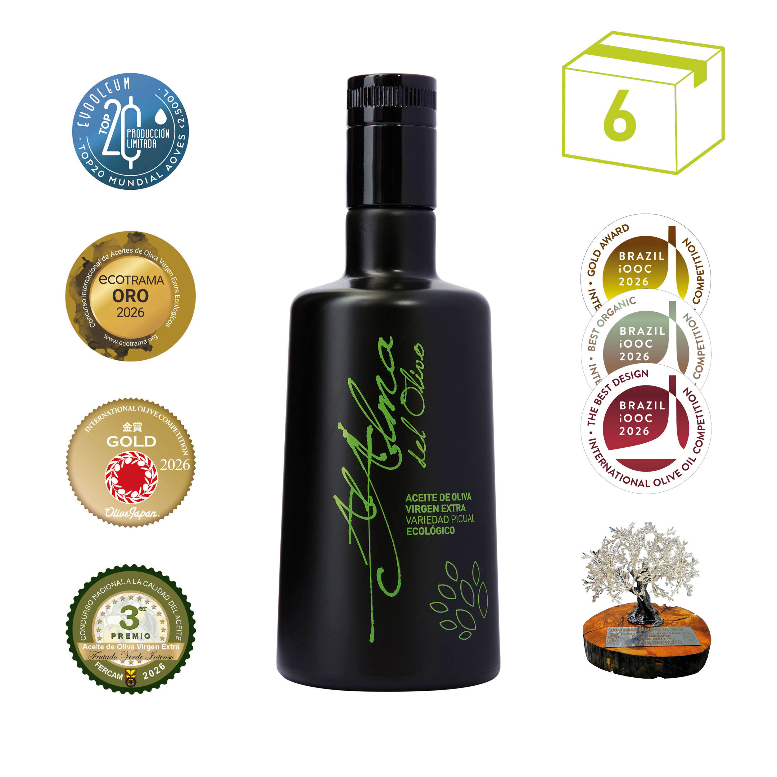 Caja 6 Uds. Botella 500 ml Al Alma del Olivo Picual Ecológico 2
